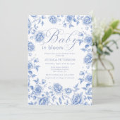 Invitation Bébé en fleurs Baby shower Chinoiserie bleu (Debout devant)