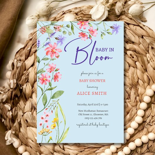 Invitation Bébé en fleurs Baby shower de fleurs sauvages