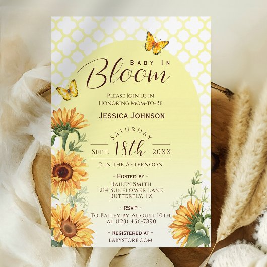 Invitation Bébé en fleurs Baby shower de tournesol jaune