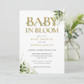 Invitation Bébé en fleurs Baby shower de verdure or (Debout devant)