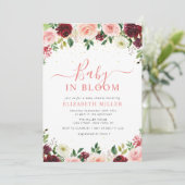 Invitation bébé en fleurs baby shower fleuri rose bordeaux (Debout devant)