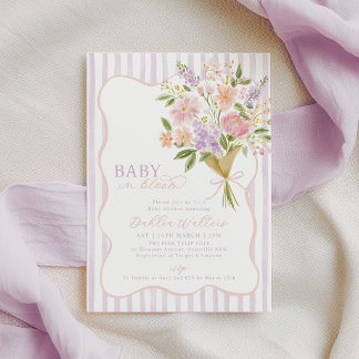 Invitation Bébé en fleurs Baby Shower Fleurs roses et violett