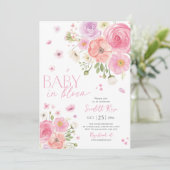 Invitation Bébé en fleurs Baby shower floral violet rose (Debout devant)