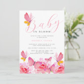 Invitation Bébé en fleurs Baby shower papillon rose floral (Debout devant)