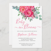 Invitation Bébé en fleurs Baby Shower Rose Fleurie (Devant / Derrière)