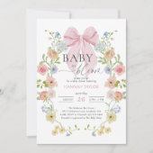 Invitation Bébé en fleurs Baby shower rose ruban (Devant)