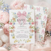 Invitation Bébé en fleurs Baby shower rose ruban