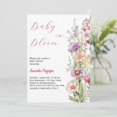 Invitation Bébé en fleurs Baby shower rose violet fleuri (Debout devant)
