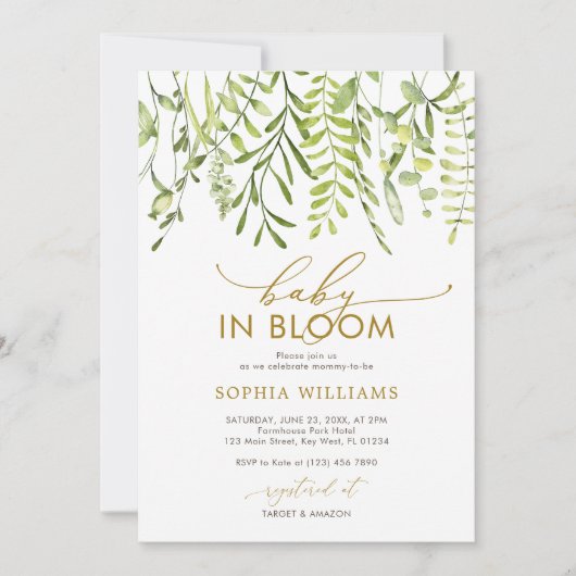 Invitation Bébé en fleurs | Baby shower verdoyant (Devant)