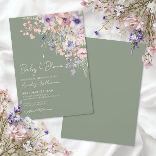 Invitation Bébé en fleurs Baby Shower Vert Sauge
