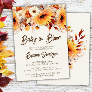 Invitation Bébé en fleurs beige Baby Shower Floral d'automne