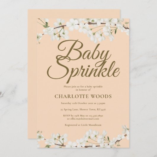 Invitation Bébé en fleurs blanches saupoudrer Sexe Neutre (Devant / Derrière)