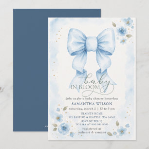 Invitation Bébé en fleurs bleu noeud floral bébé garçon Baby