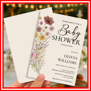 Invitation Bébé en fleurs Bohème orange brûlé fleur sauvage