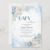Invitation Bébé en fleurs Bohemian Blue Rose Baby shower (Devant)