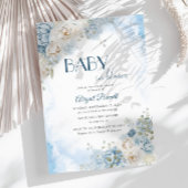 Invitation Bébé en fleurs Bohemian Blue Rose Baby shower