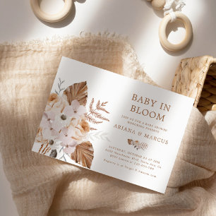 Invitation Bébé en fleurs Bouquet bohème de terre cuite fonc