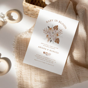 Invitation Bébé en fleurs Bouquet bohème de terre cuite fonc