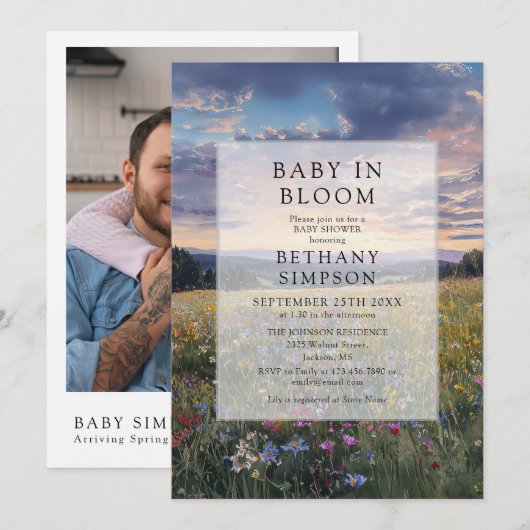 Invitation Bébé en fleurs Code QR de photo de douche pour béb (Devant / Derrière)