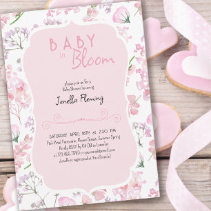 Invitation Bébé en fleurs Douce Fête de Naissance Rose