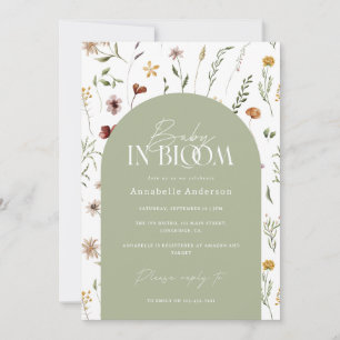 Invitation Bébé en fleurs douche fleur sauvage sauge arche ve