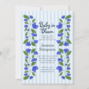 Invitation Bébé en fleurs Douche Mignonne Bleu Art Nouveau Fl