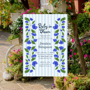 Invitation Bébé en fleurs Douche Mignonne Bleu Art Nouveau Fl