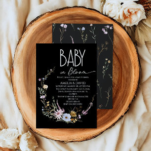 Invitation Bébé en fleurs Fête de bébé Black Wildflower