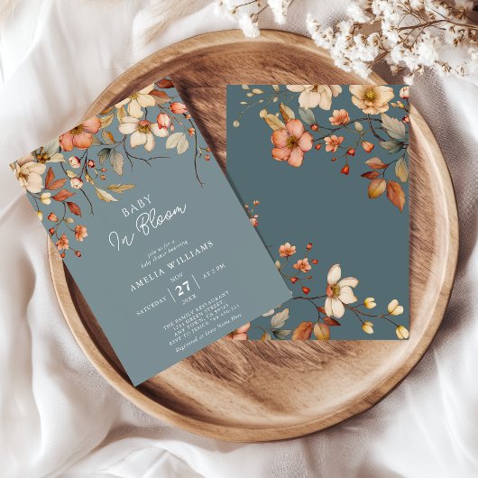 Invitation Bébé en fleurs Fête de bébé Fleurs Douce Bleue