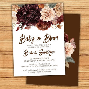 Invitation Bébé en fleurs Fête de bébé marron beige floral