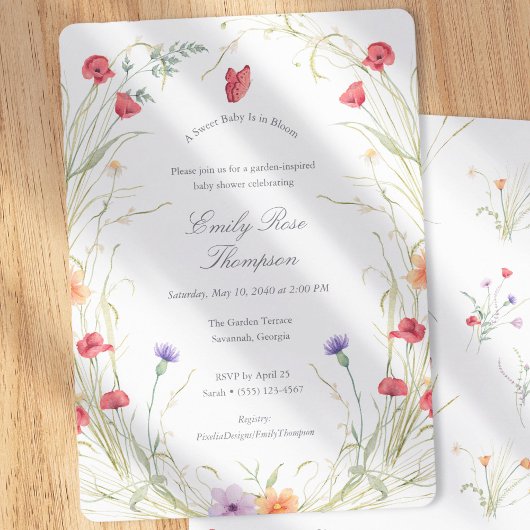 Invitation Bébé en fleurs - Fête de naissance de bébé fille p