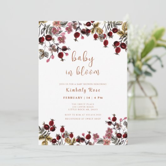 Invitation Bébé en fleurs Fleur sauvage Baby shower Berry (Debout devant)