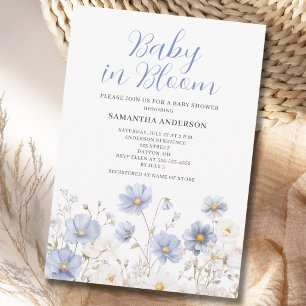 Invitation Bébé en fleurs Fleur sauvage bleue Baby Shower gar