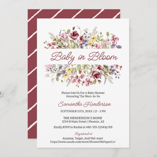 Invitation Bébé en fleurs Fleur sauvage douche (Devant / Derrière)
