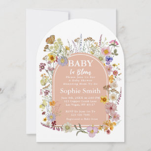 Invitation Bébé en fleurs Fleur sauvage Dusty rose