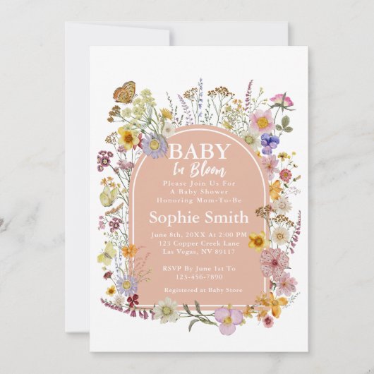 Invitation Bébé en fleurs Fleur sauvage Dusty rose (Devant)
