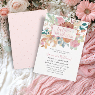 Invitation Bébé en fleurs floral à l'aquarelle terre cuite et