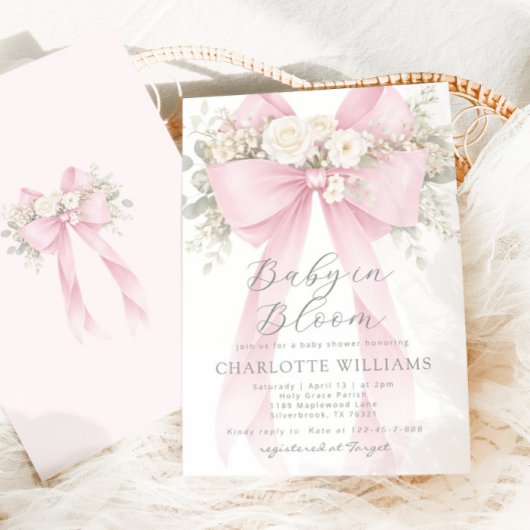 Invitation Bébé en fleurs floral rose bébé douche