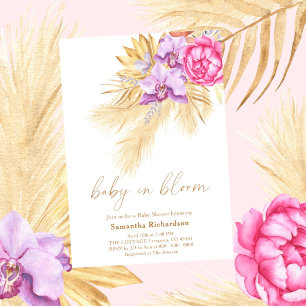 Invitation Bébé en fleurs Herbe de Pampas Bohème Rose Baby Sh