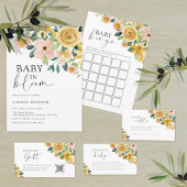 Invitation Bébé en fleurs jaune floral