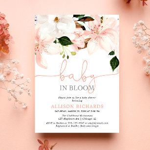 Invitation Bébé en fleurs lys floraux fille baby shower