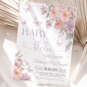 Invitation Bébé en fleurs Papillon Fête de naissance de bébé