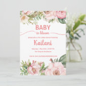 Invitation Bébé en fleurs rose floral (Debout devant)