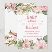 Invitation Bébé en fleurs rose floral (Devant / Derrière)