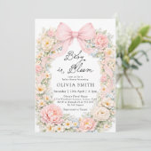 Invitation Bébé en fleurs rose fuchsia Baby Shower (Debout devant)