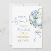 Invitation Bébé en fleurs shower bébé ballon hydrangea bleu (Devant)
