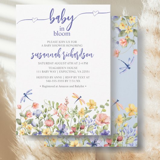 Invitation Bébé en fleurs violet Fleur sauvage bleu Baby show