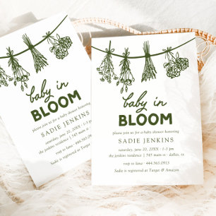 Invitation Bébé en fleurs Whimsical Green Baby shower