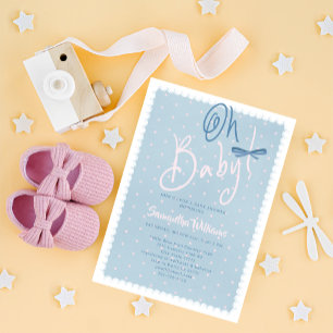 Invitation Bébé en Jean Bleu Points Roses Fille Baby Shower