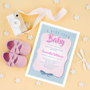 Invitation Bébé en Jean Bleu Rose Mignon Fille Baby Shower